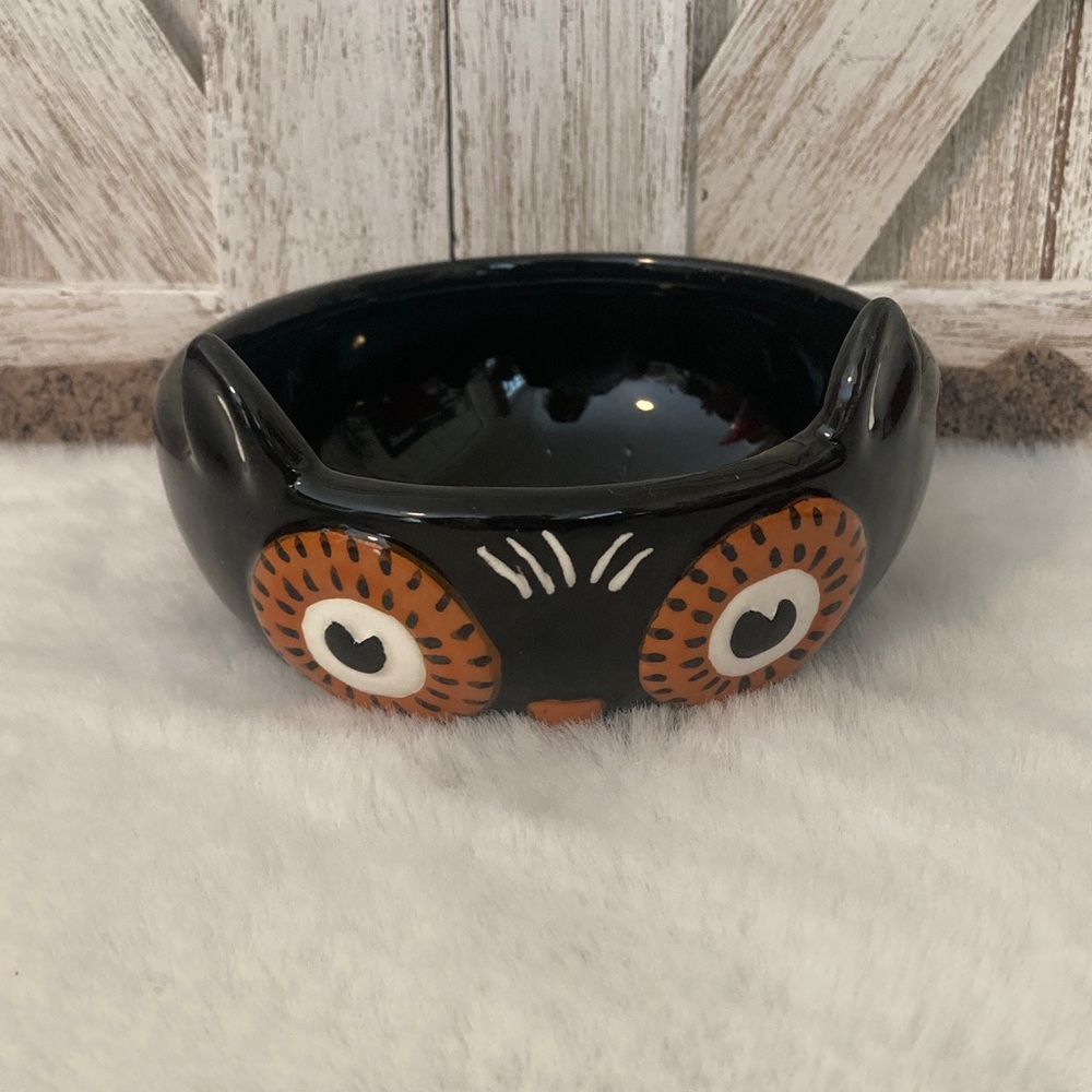 Black and Orange Owl Ceramic Bowl